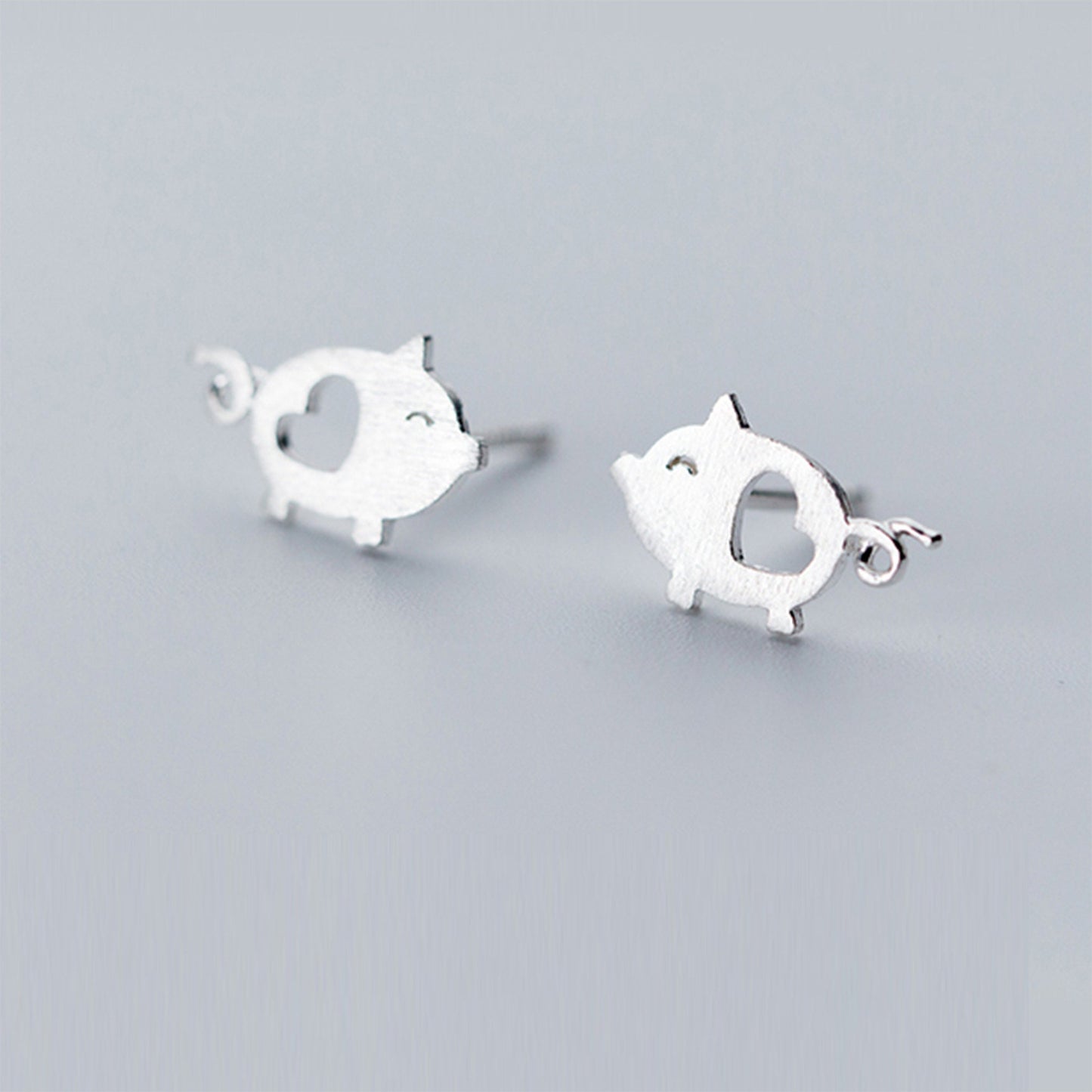 Sterling Silver Pig Piglet with Cut-Out Heart Stud Earrings Farm Animal Earrings  925 pig Necklace Pendant