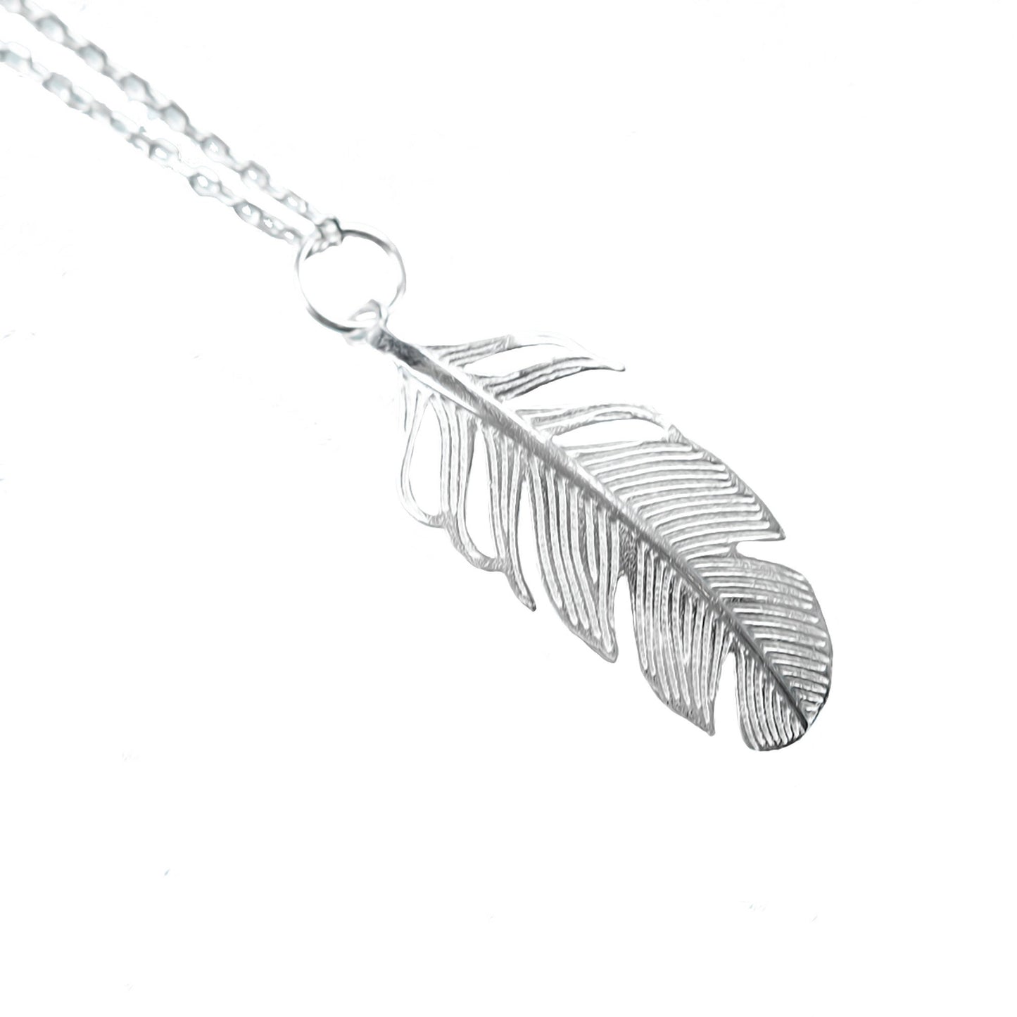 925 Sterling Silver Floating Feather Necklace Freedom Bird Feather Earrings