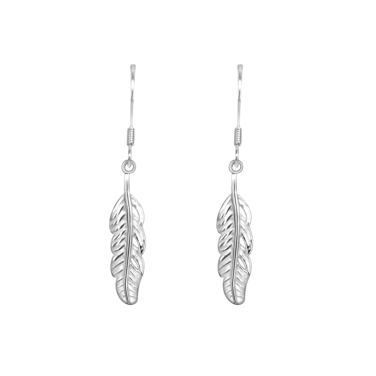 Sterling Silver Delicate Feather Drop Earrings freedom bird