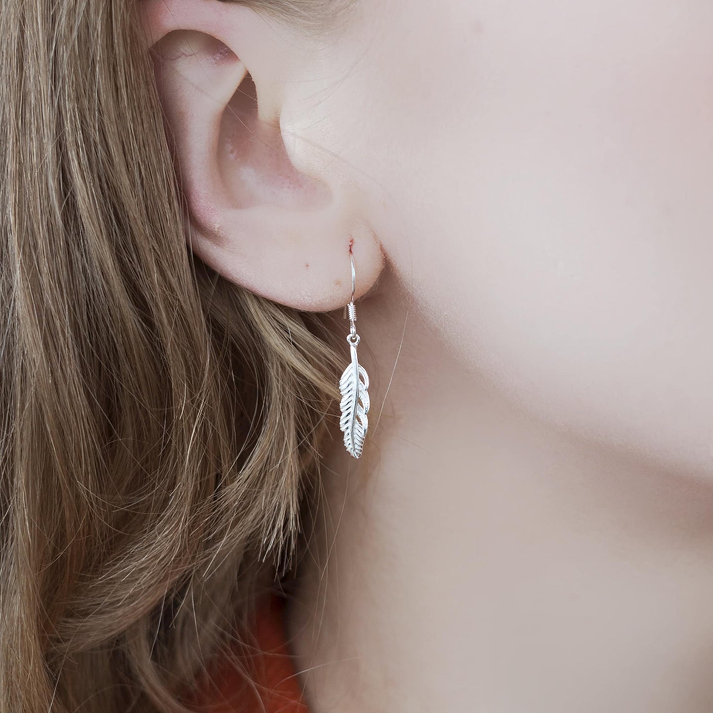 Sterling Silver Delicate Feather Drop Earrings freedom bird