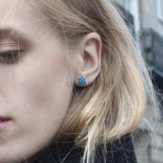 Turquoise Blue Snowflake Frozen  925 Silver Earrings