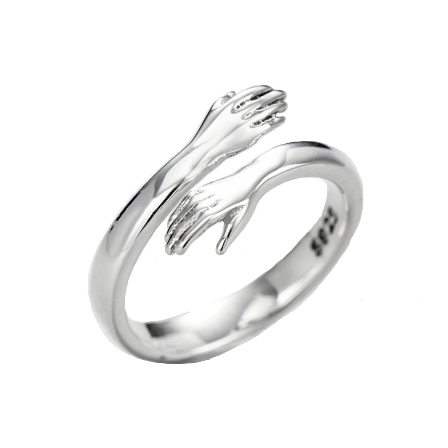 Sterling Silver Hugging Hands hold me tight Adjustable Ring love support Comforting Christmas gift hug ring