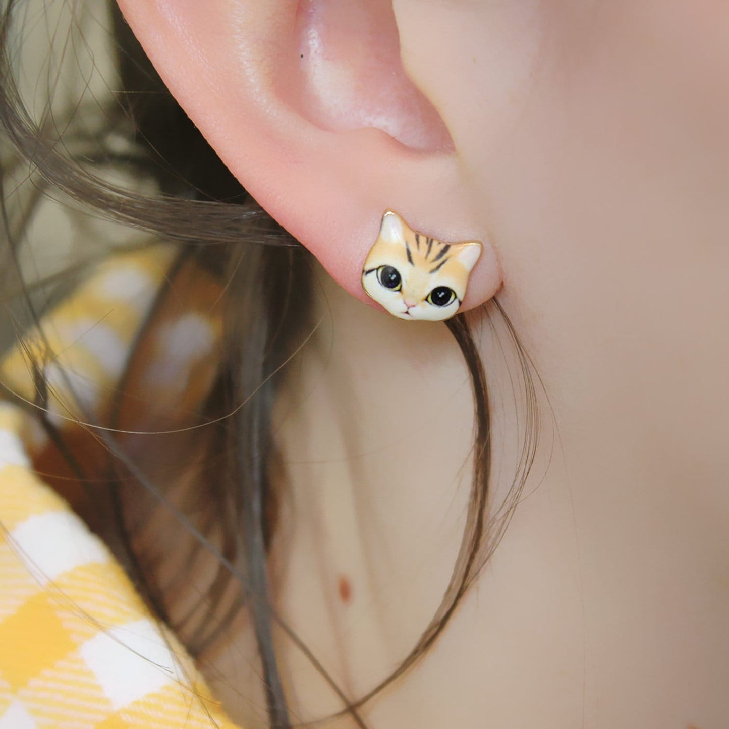 Resin Yellow Stripy Ginger Tabby Grey Tabby Cat Kitten Stud Earrings