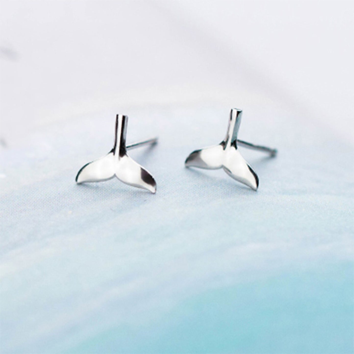 Sterling Silver Whale Tail Fish Nautical Charm Mermaid Tail Silver Studs Earrings birthday gift awareness Tribal Dolphin Maori