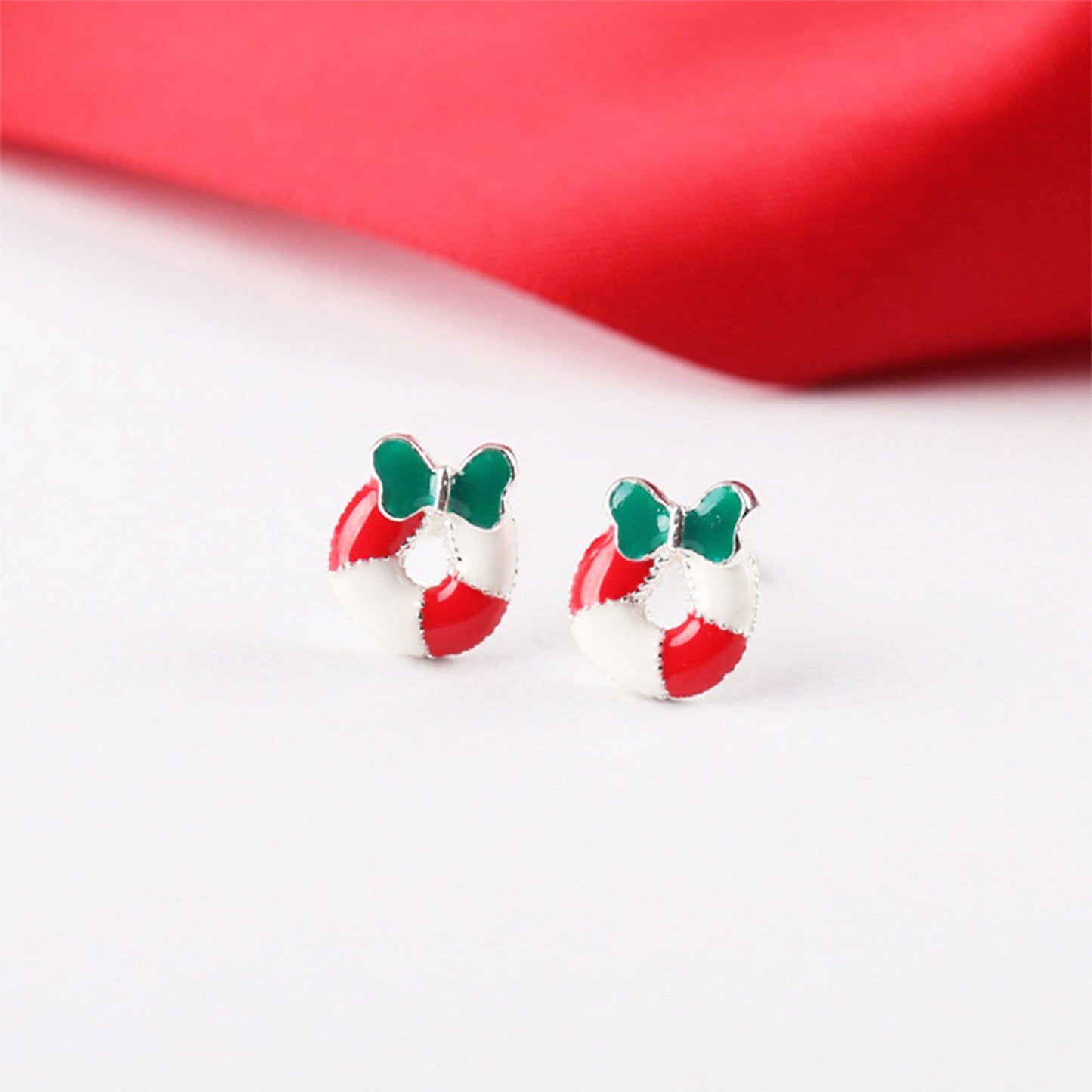 Sterling Silver and Enamel Paint Christmas Themed Stud Earrings Snowy Christmas Tree Silver Studs Snowflake Studs Reindeer