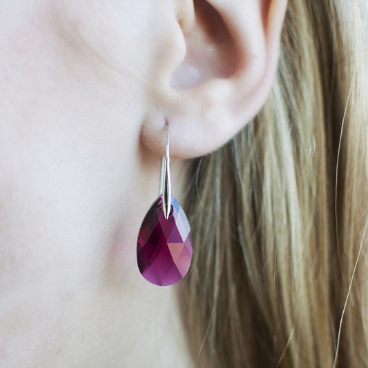 Sterling Silver Geometric Teardrop Earrings Made with Genuine Swarovski Elements