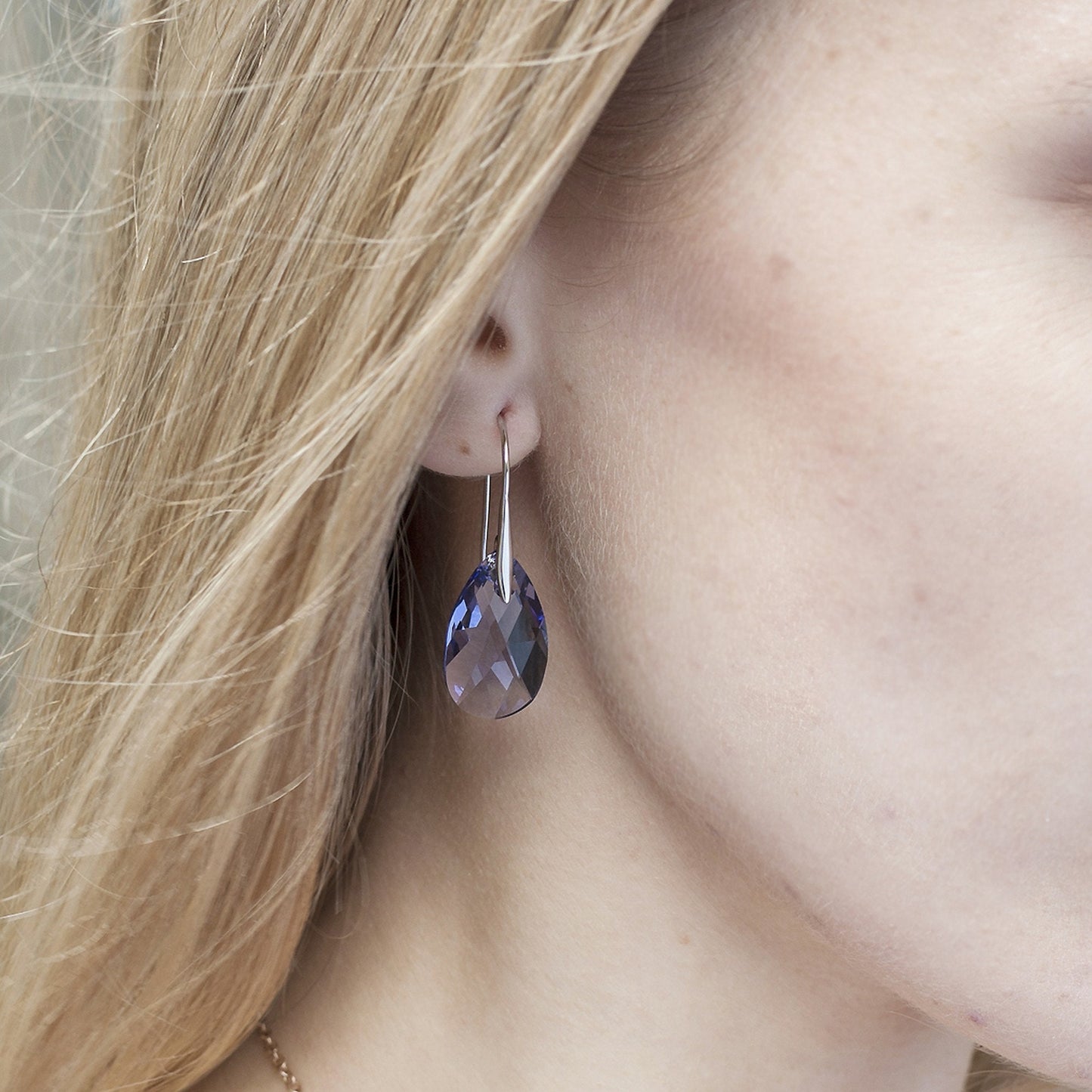 Sterling Silver Geometric Teardrop Earrings Made with Genuine Swarovski Elements