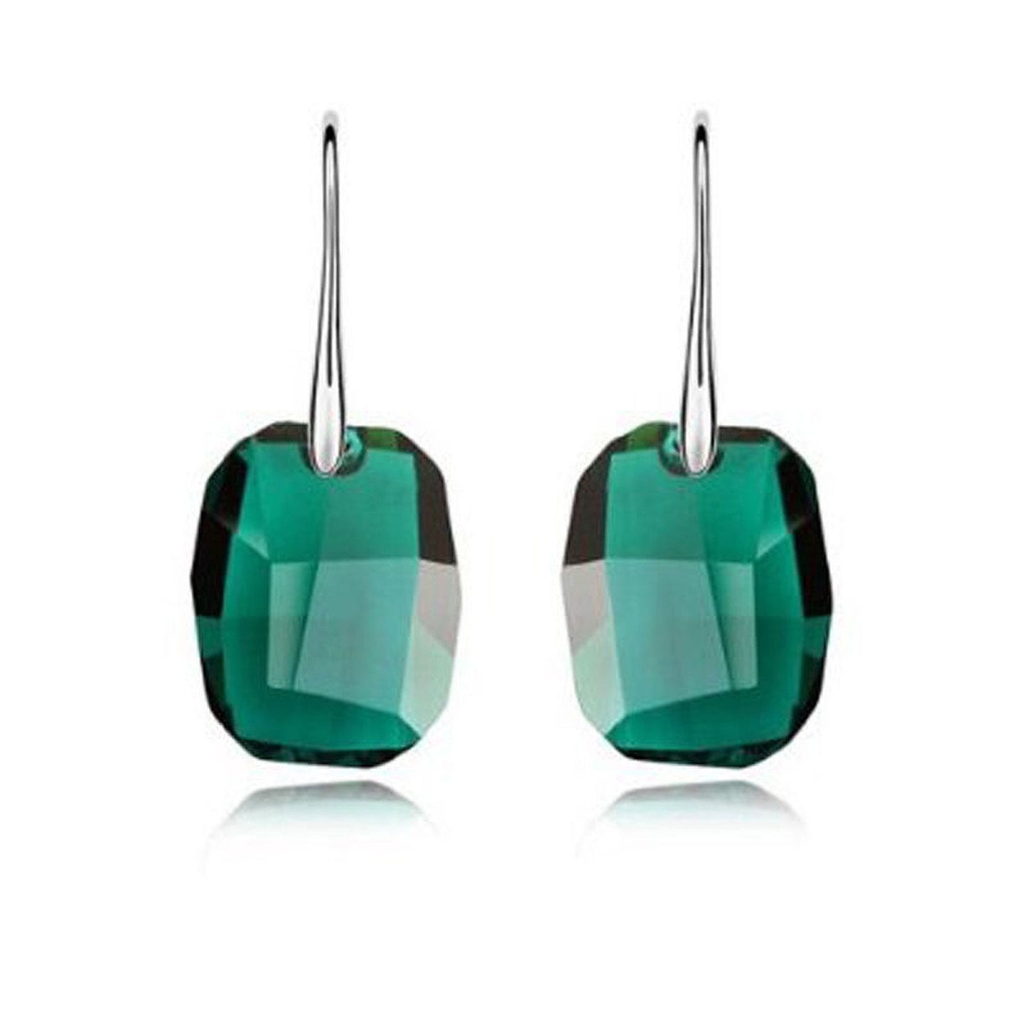 Sterling Silver Geometric Graphic Rectangle Crystal Drop Silver Earrings