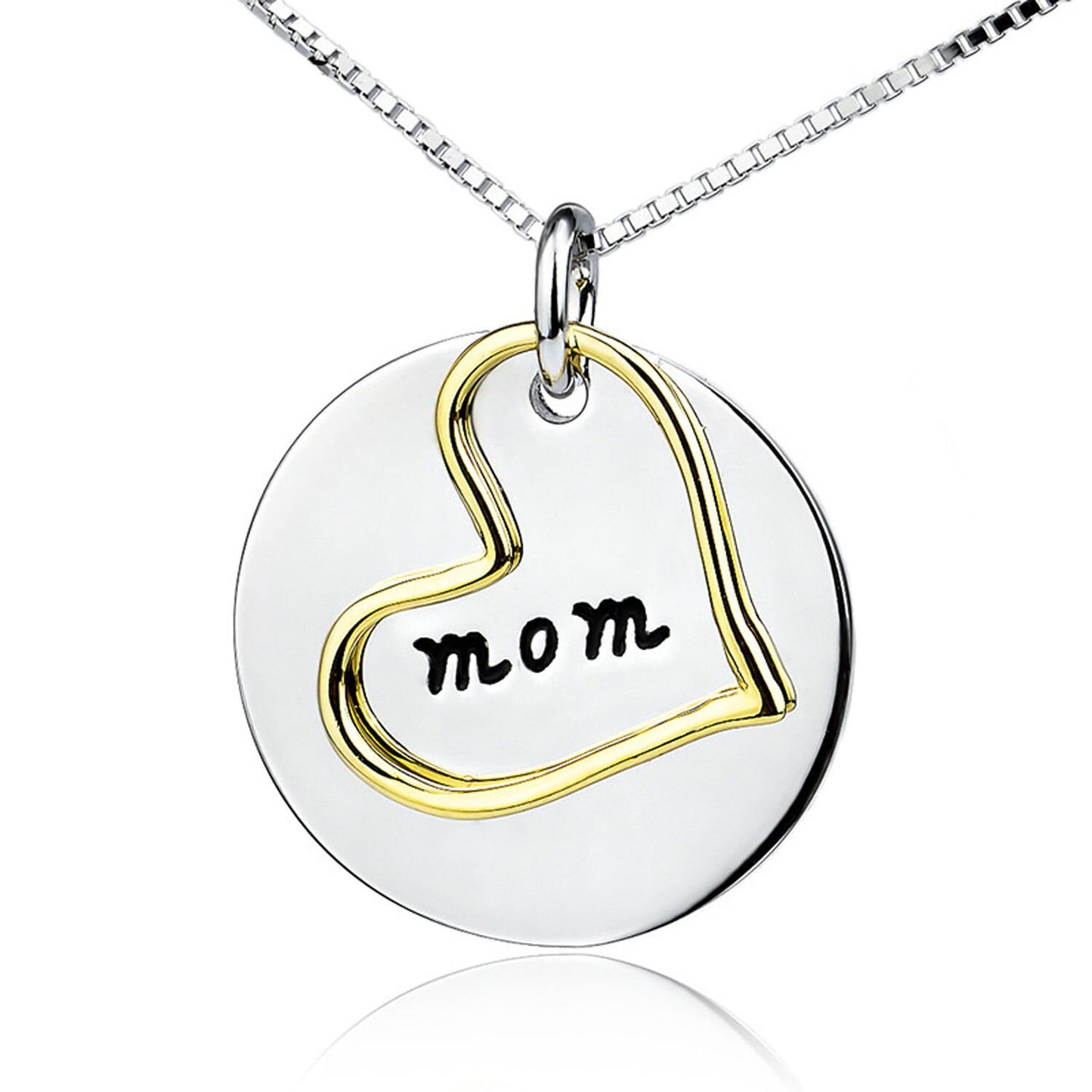 Sterling Silver Engraved Mom and Heart Tag Necklace