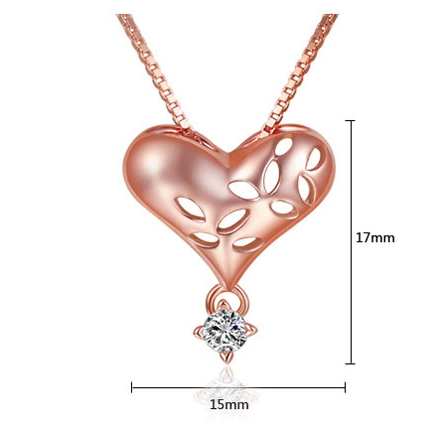 Rose Gold Plated 925 Sterling Silver Love Heart Necklace Pendant A Drop of Love