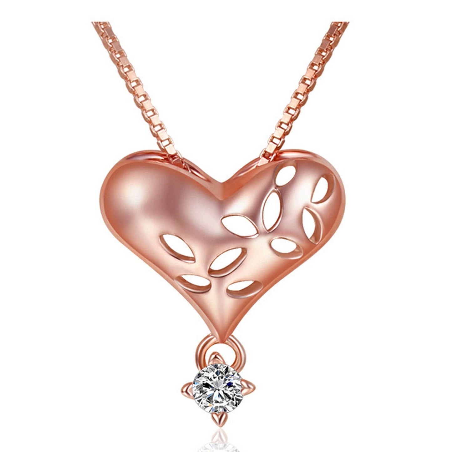 Rose Gold Plated 925 Sterling Silver Love Heart Necklace Pendant A Drop of Love