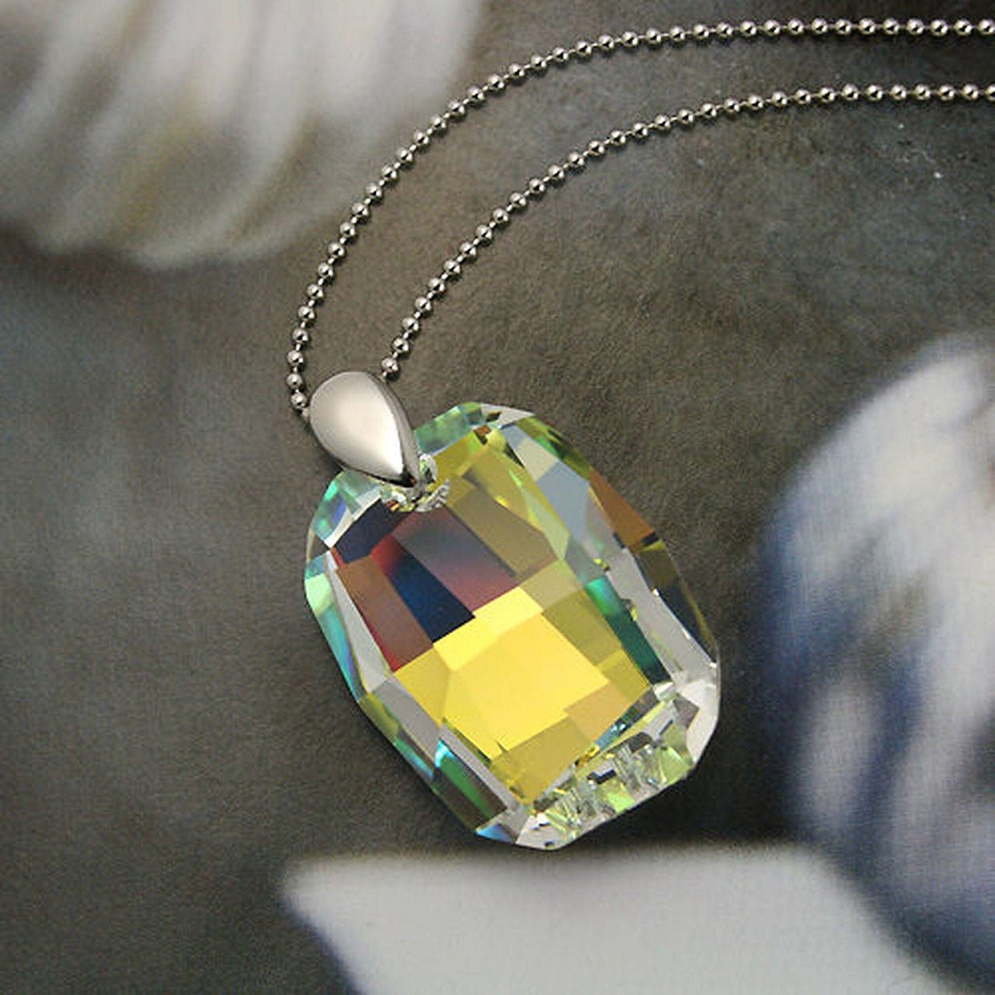 Emerald Green Dark Blue or Moonlight Clear 27mm Chunky Rectangle Crystal Silver 925 Necklace Pendant