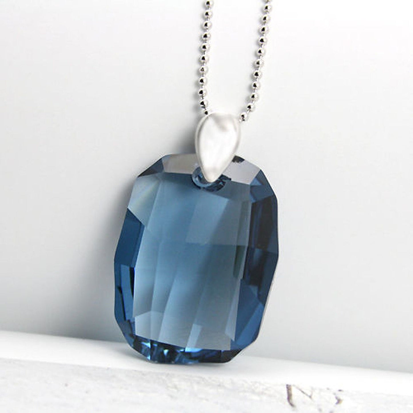 Emerald Green Dark Blue or Moonlight Clear 27mm Chunky Rectangle Crystal Silver 925 Necklace Pendant