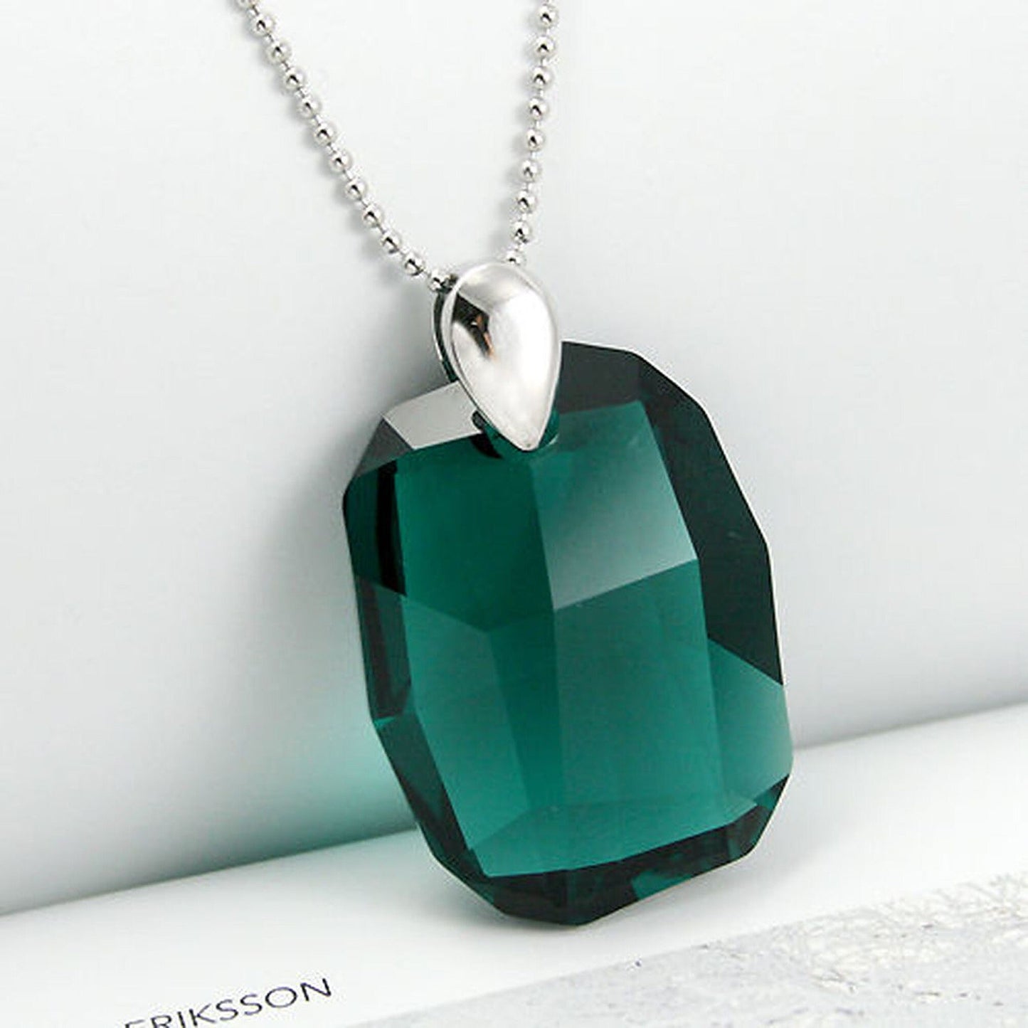 Emerald Green Dark Blue or Moonlight Clear 27mm Chunky Rectangle Crystal Silver 925 Necklace Pendant