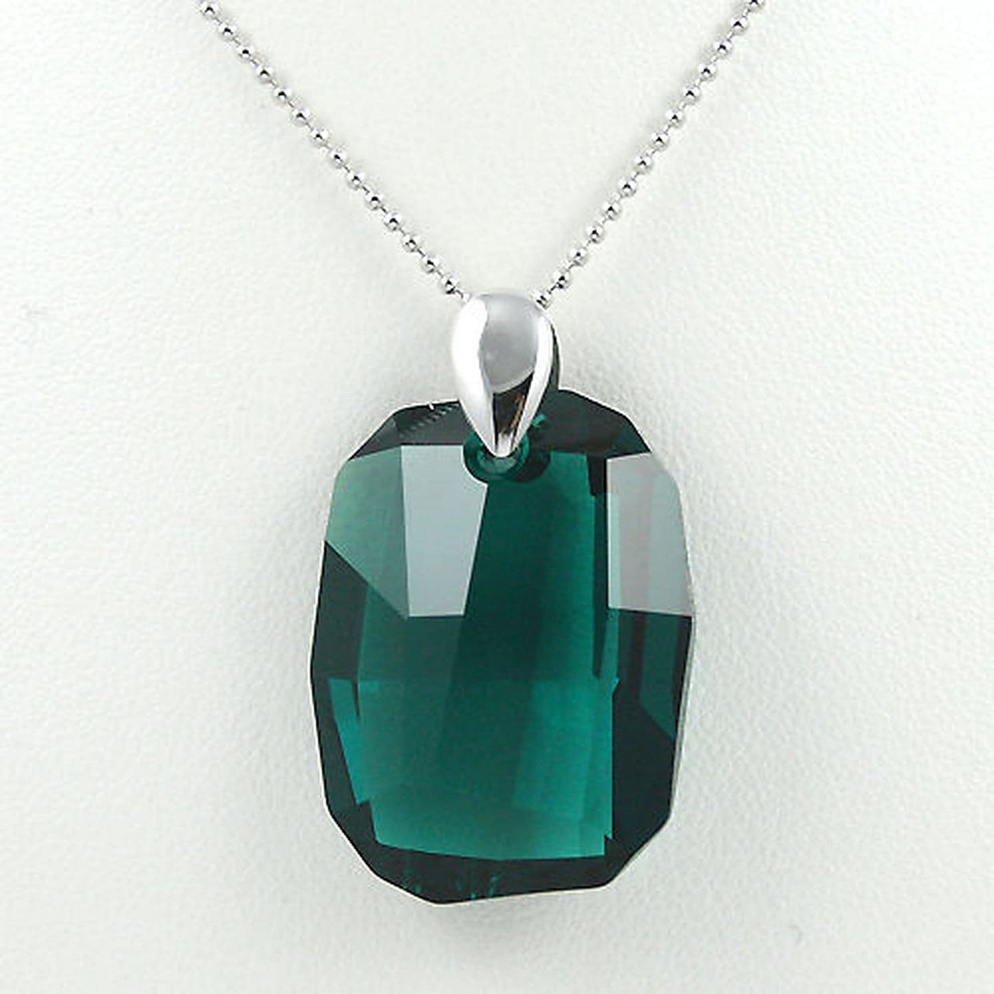 Emerald Green Dark Blue or Moonlight Clear 27mm Chunky Rectangle Crystal Silver 925 Necklace Pendant