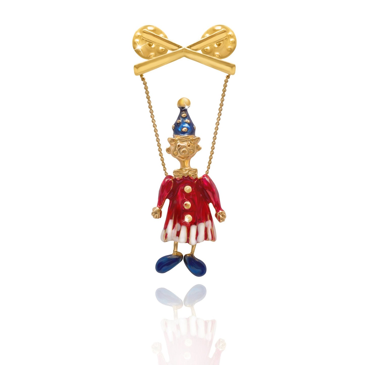 Gold Plated Puppet Clown Brooch Pin