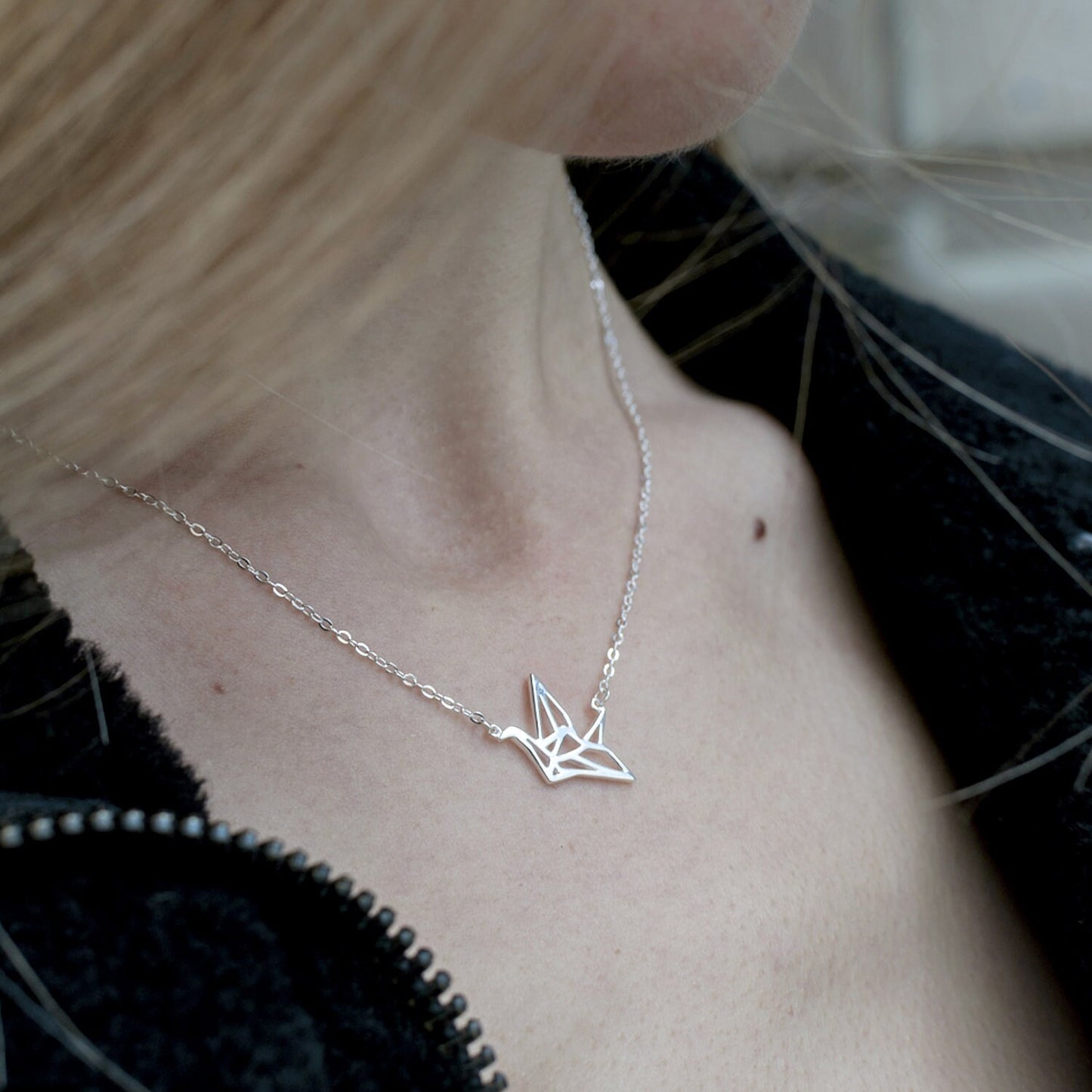 925 Sterling Silver Origami Crane Swan Necklace  in Two Sizes Silver Crane Studs Earrings