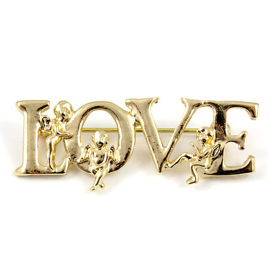 Gold Plated Love and Guardian Angel Brooch Pin