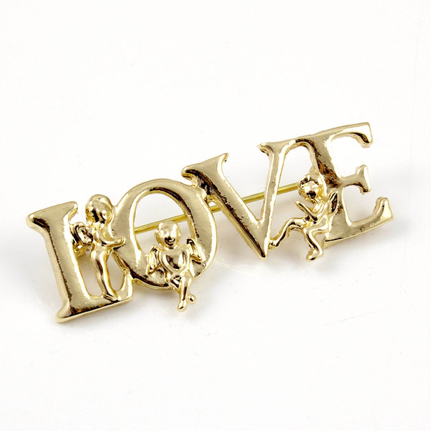 Gold Plated Love and Guardian Angel Brooch Pin