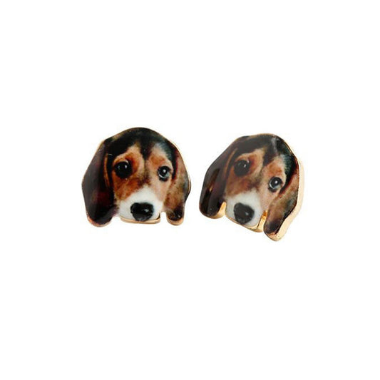 Gold Retriever or Beagle Dog Puppy Stud Earrings Resin Dog Lover Jewellery