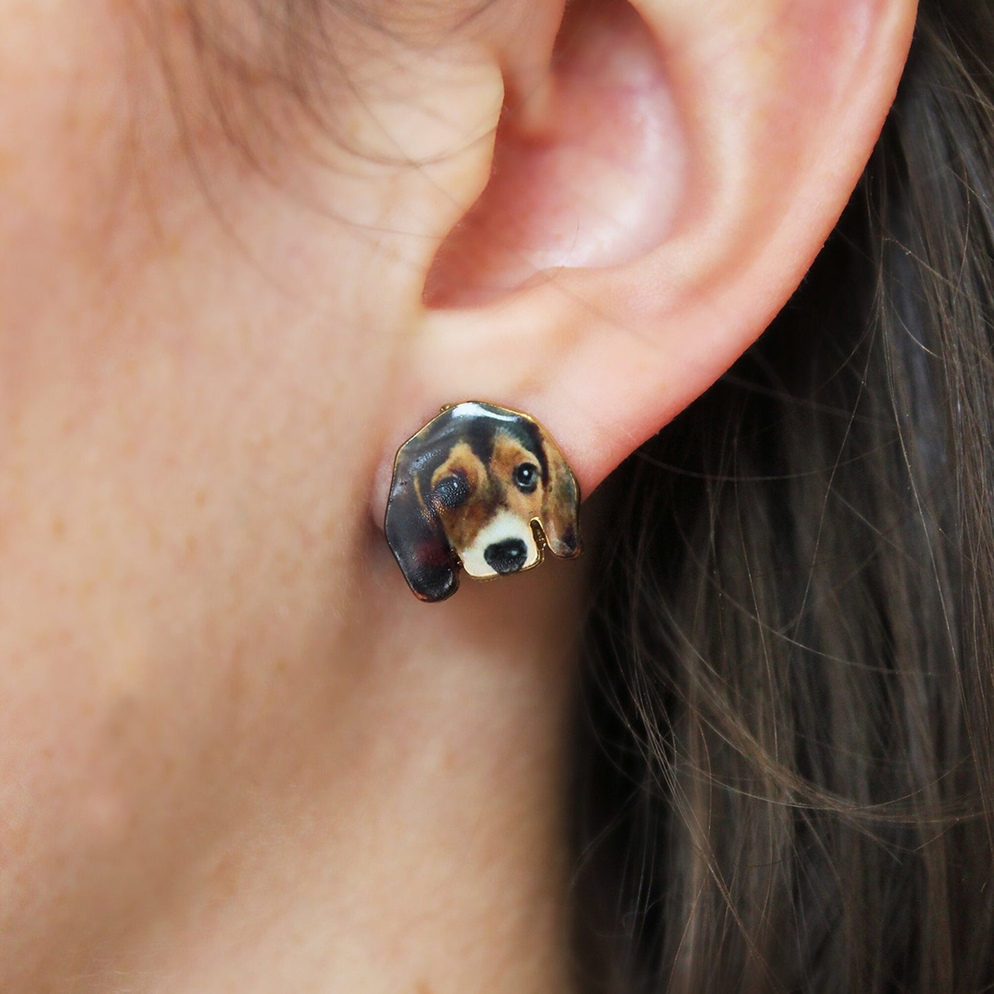 Gold Retriever or Beagle Dog Puppy Stud Earrings Resin Dog Lover Jewellery