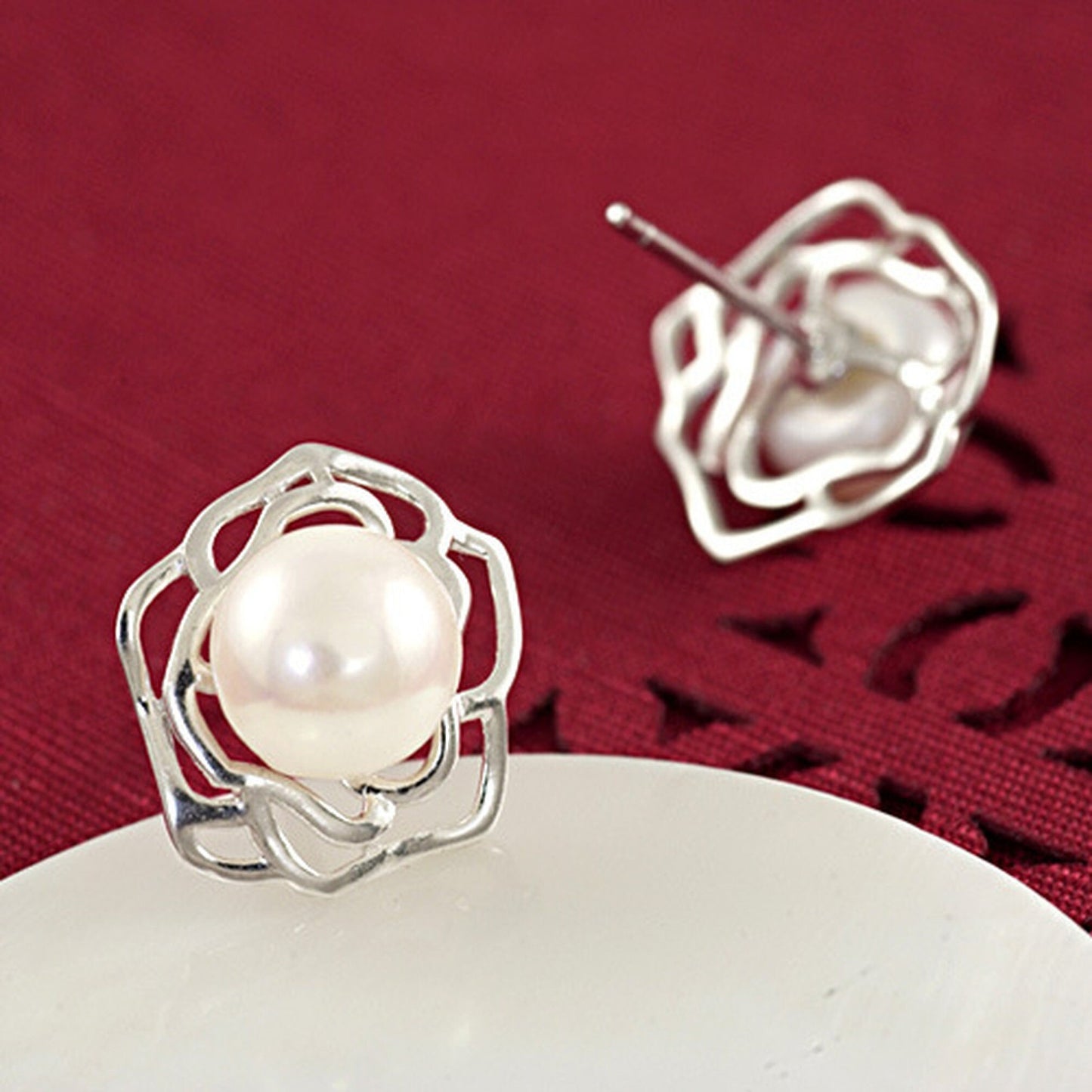 Artistic Rose White/ivory Freshwater Pearl Sterling Silver Stud Earrings