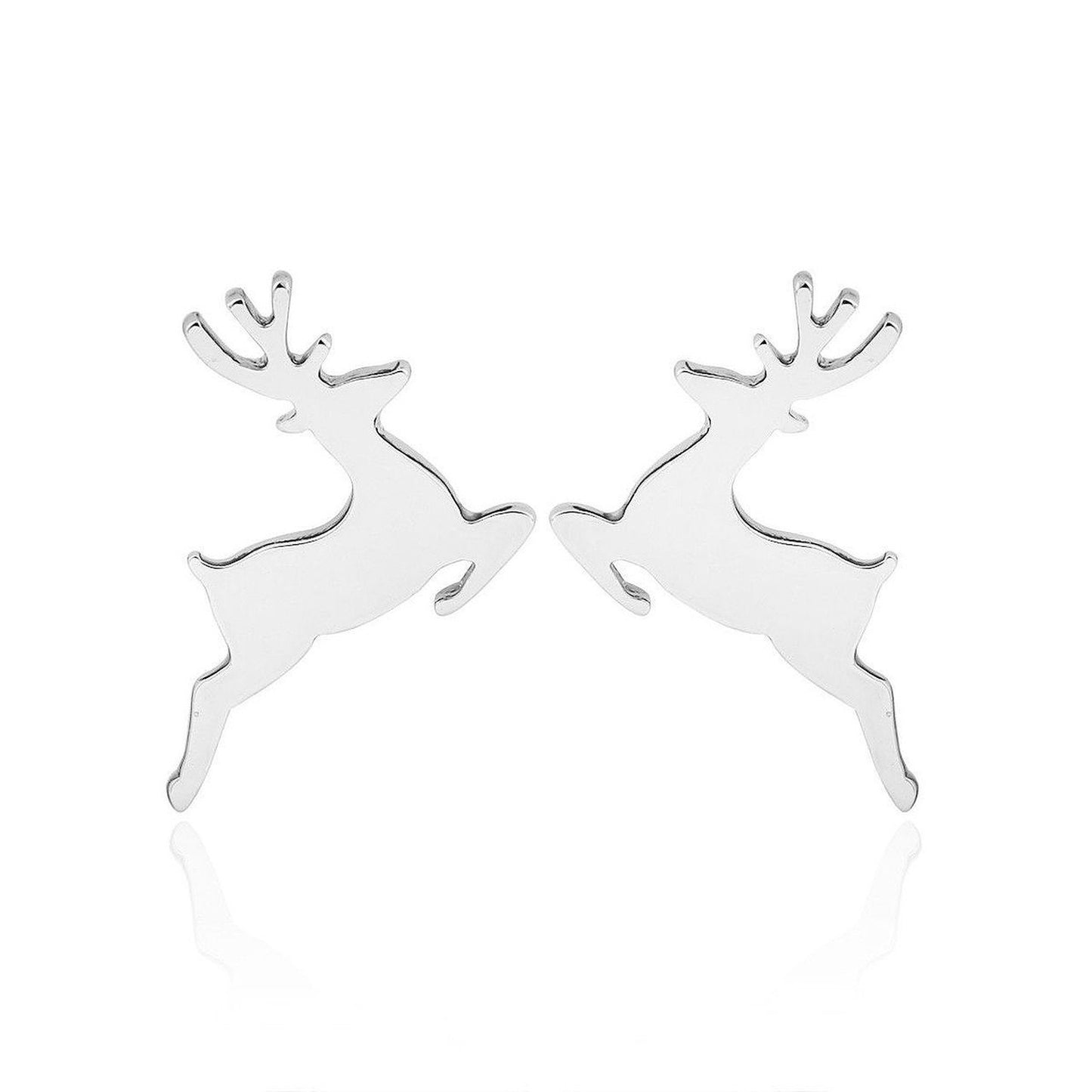 Christmas Holiday Festive Silver or Gold Plated Leaping Reindeer  Stud Earrings deer earrings