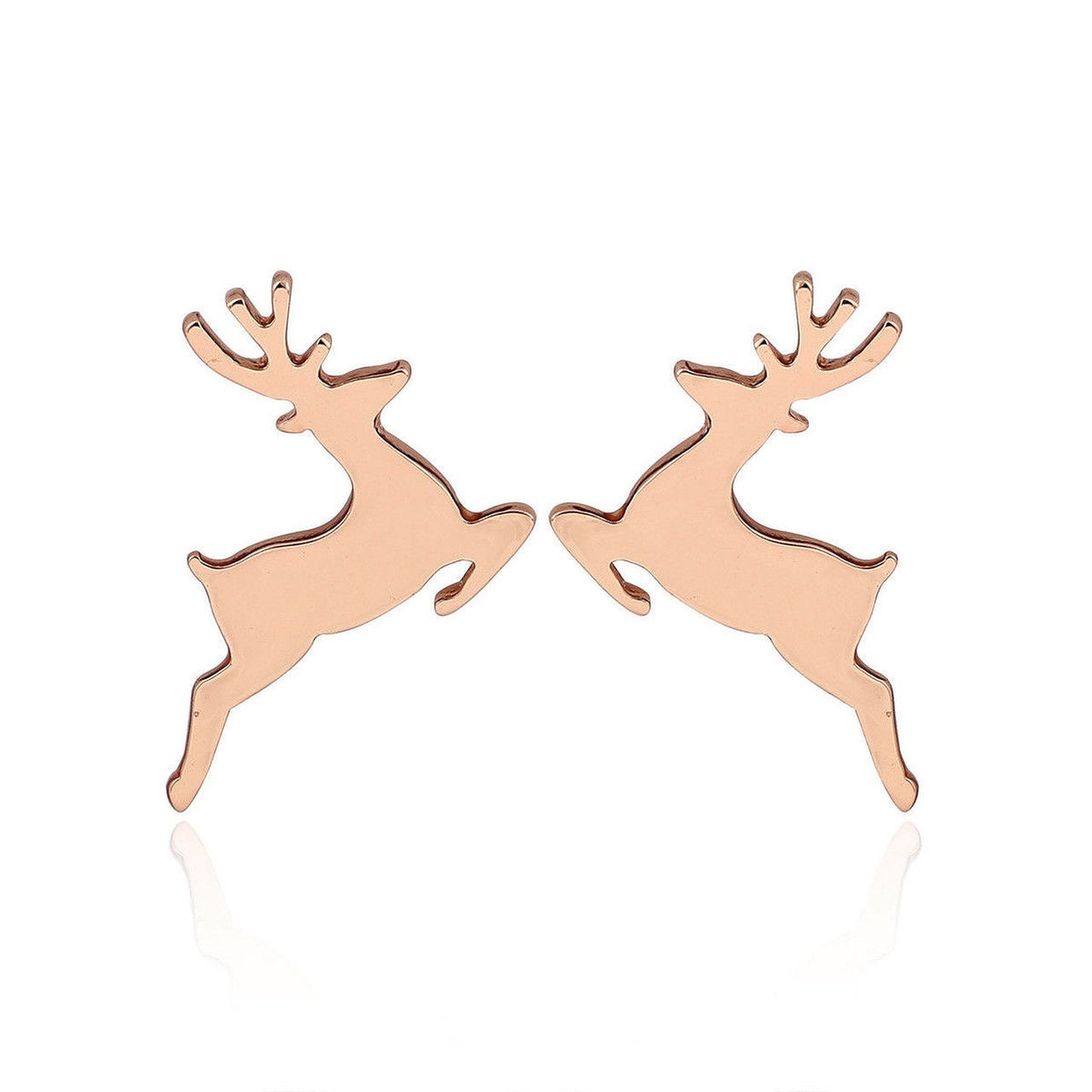 Christmas Holiday Festive Silver or Gold Plated Leaping Reindeer  Stud Earrings deer earrings