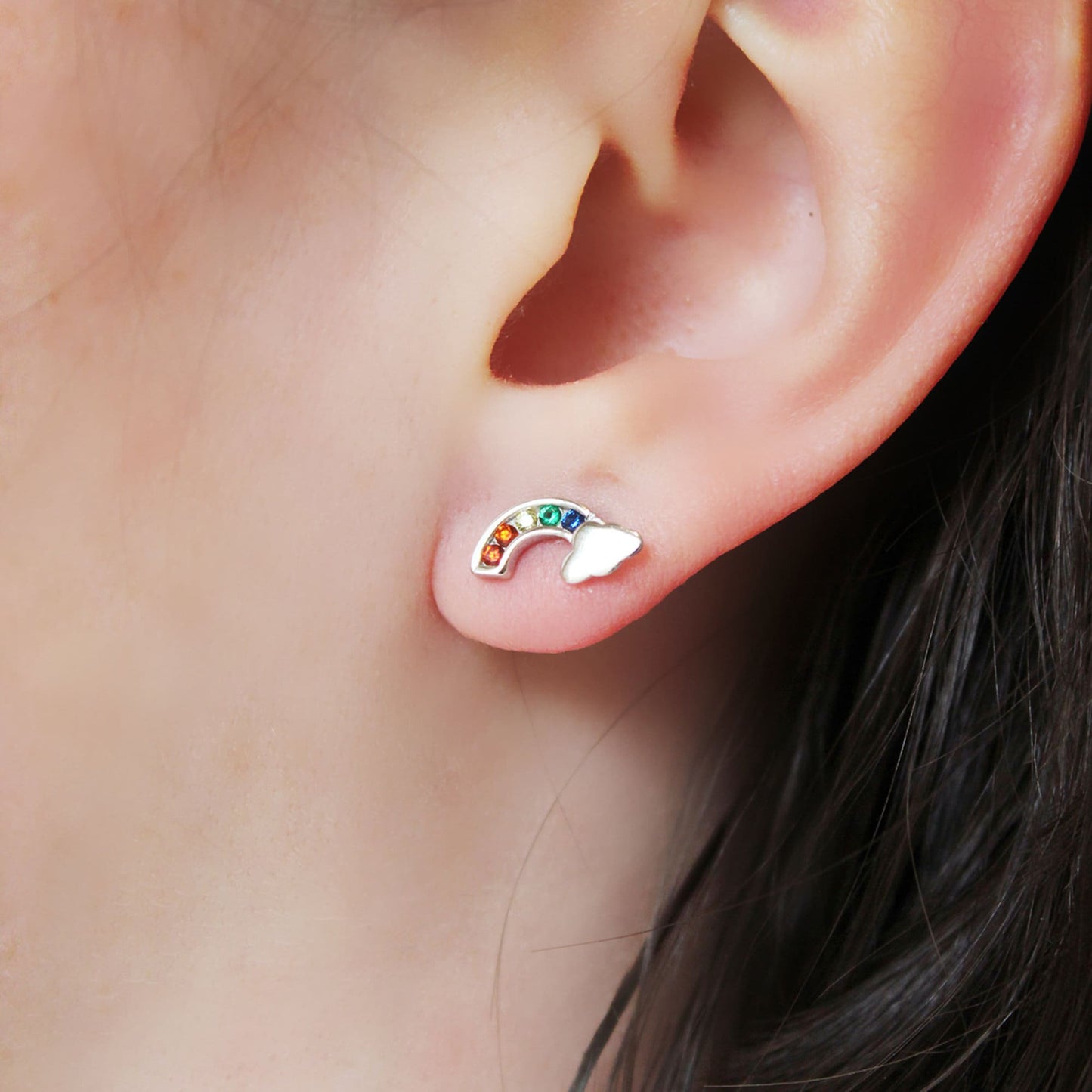 Sterling Silver Rainbow CZ Crystal Studs Earrings