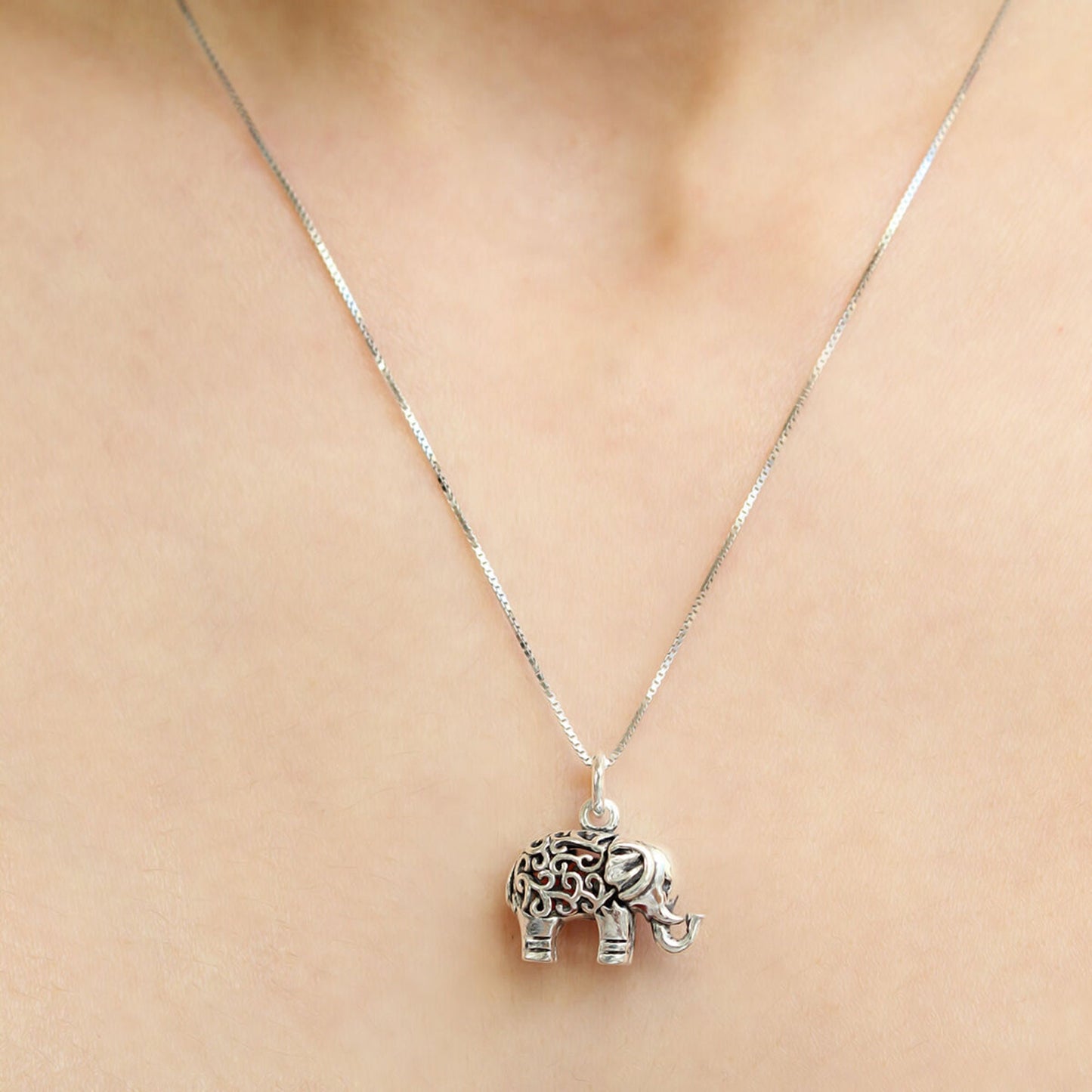 Sterling Silver 3D Elephant Necklace