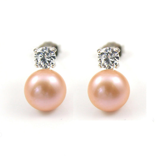 White or Orange Freshwater Pearl Silver Earrings 925 Silver Stud Earrings
