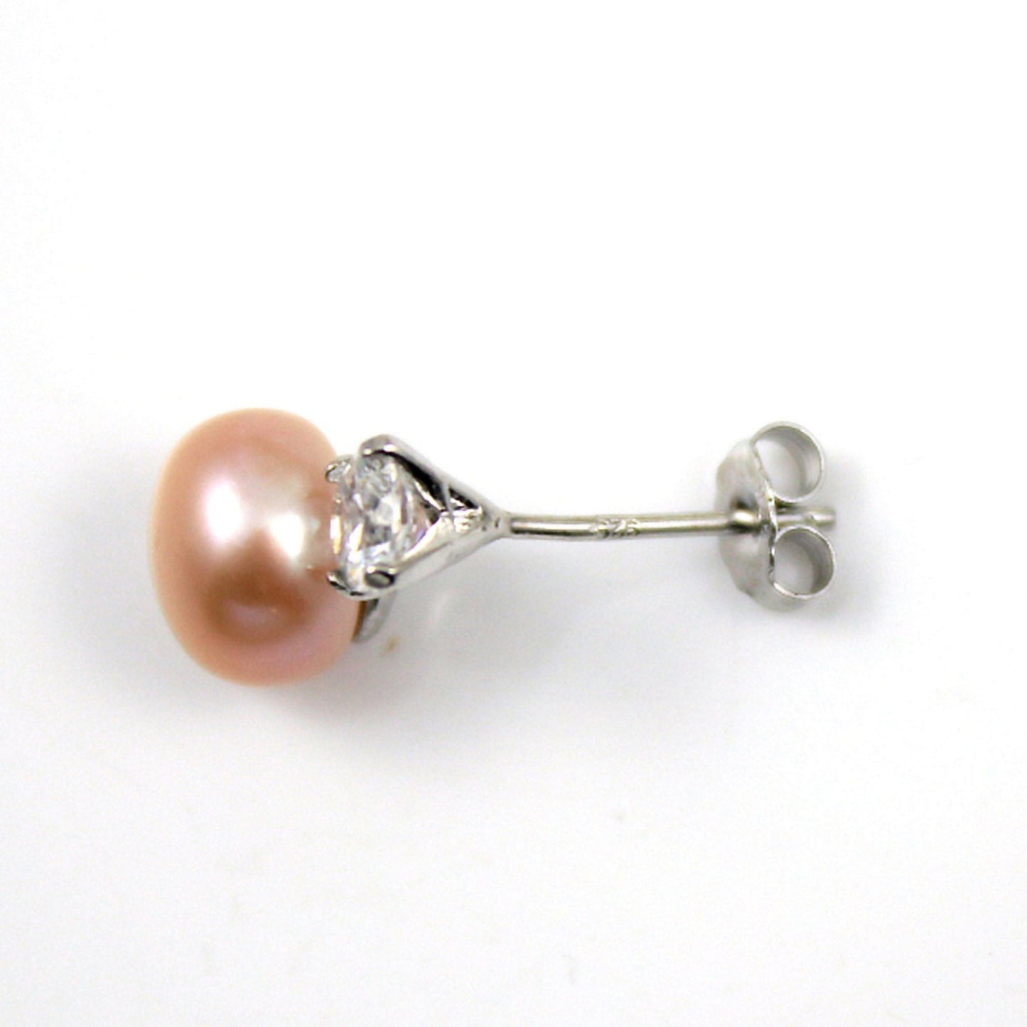 White or Orange Freshwater Pearl Silver Earrings 925 Silver Stud Earrings