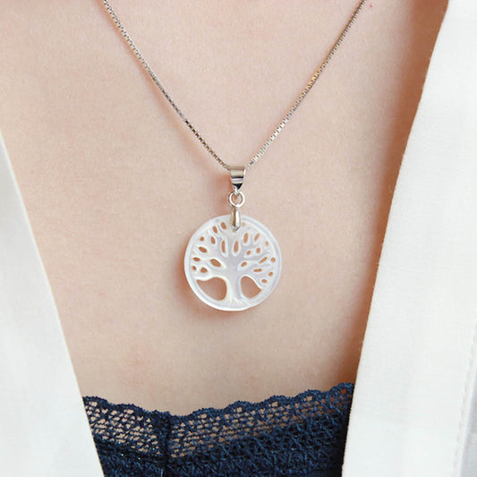 Ivory Mother Pearl Shell 'Tree Of Life' And 925 Sterling Silver Necklace