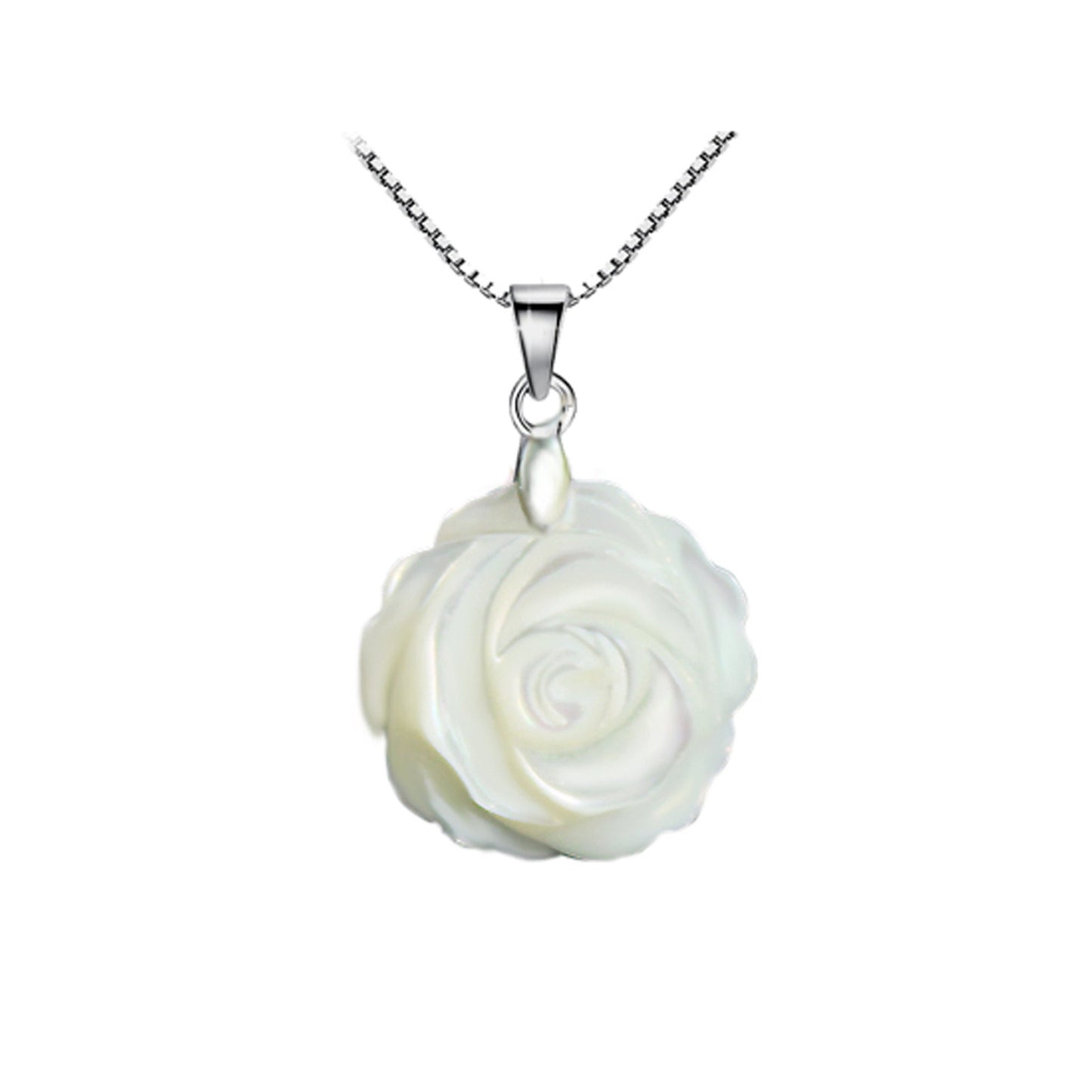 Black, Light Pink and White/Ivory Mother Pearl Shell Rose Flower 925 Sterling Silver Necklace