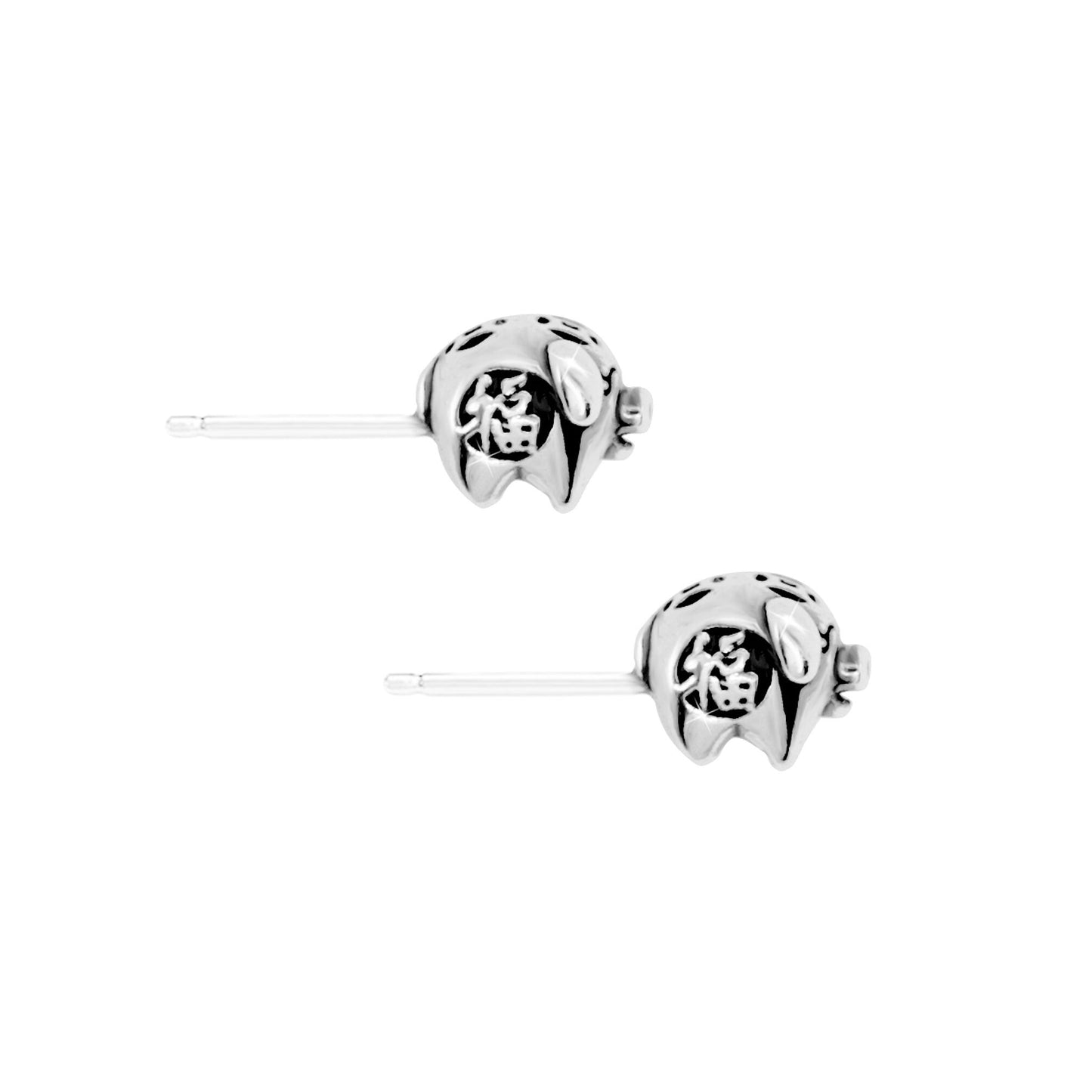 Sterling Silver 3D Oxidised Pig Stud Earrings farm animal