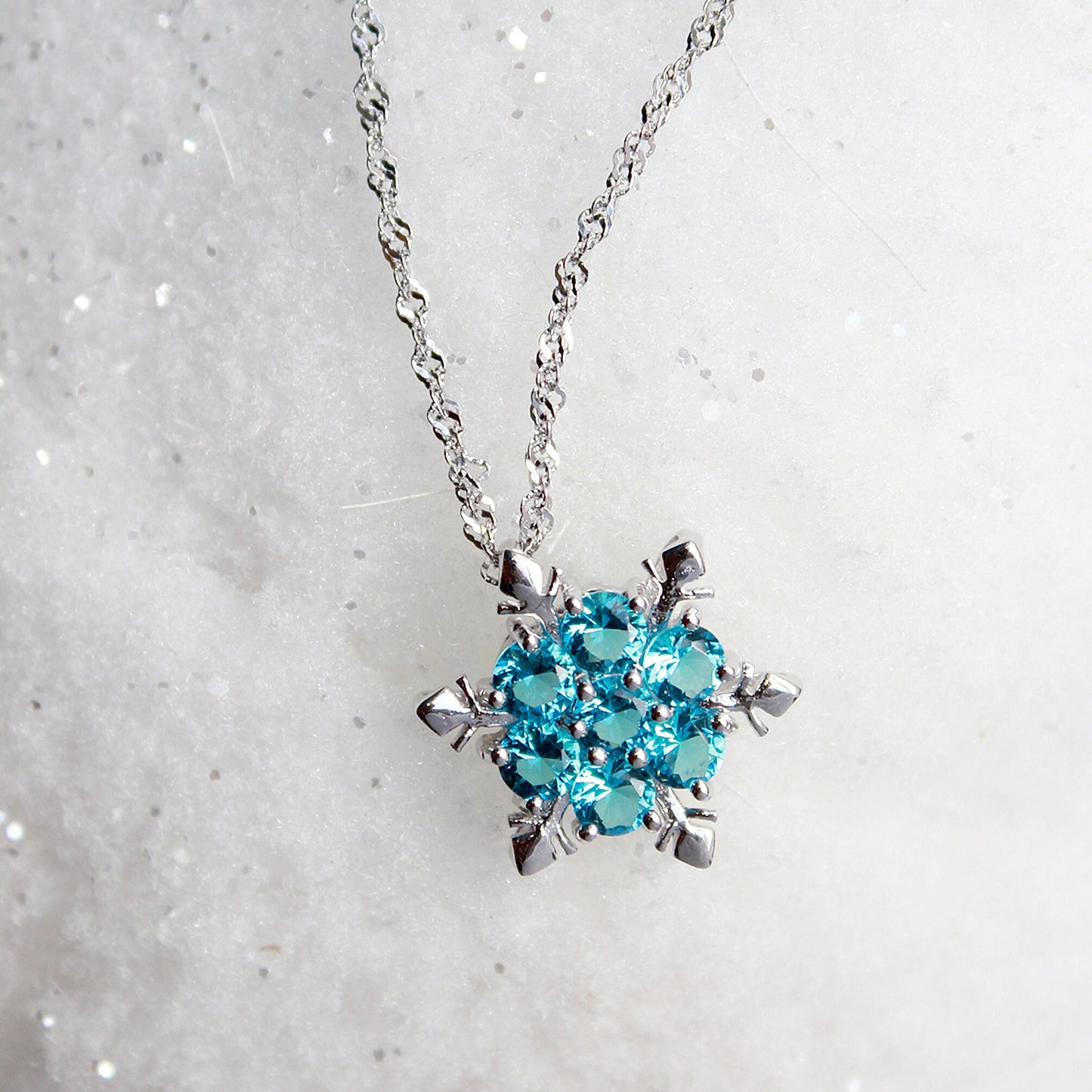 Frozen Turquoise Blue Snowflake 925 Silver Necklace Christmas Jewellery