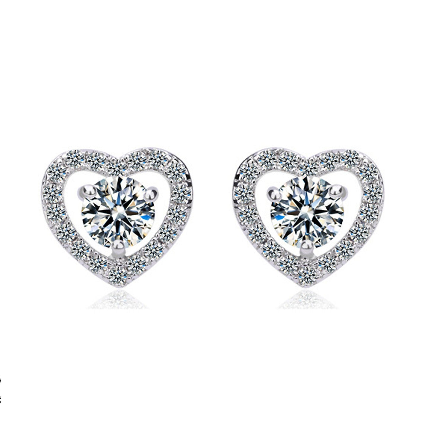 Silver Plated Love Heart and Diamante Stud Earrings or Necklace