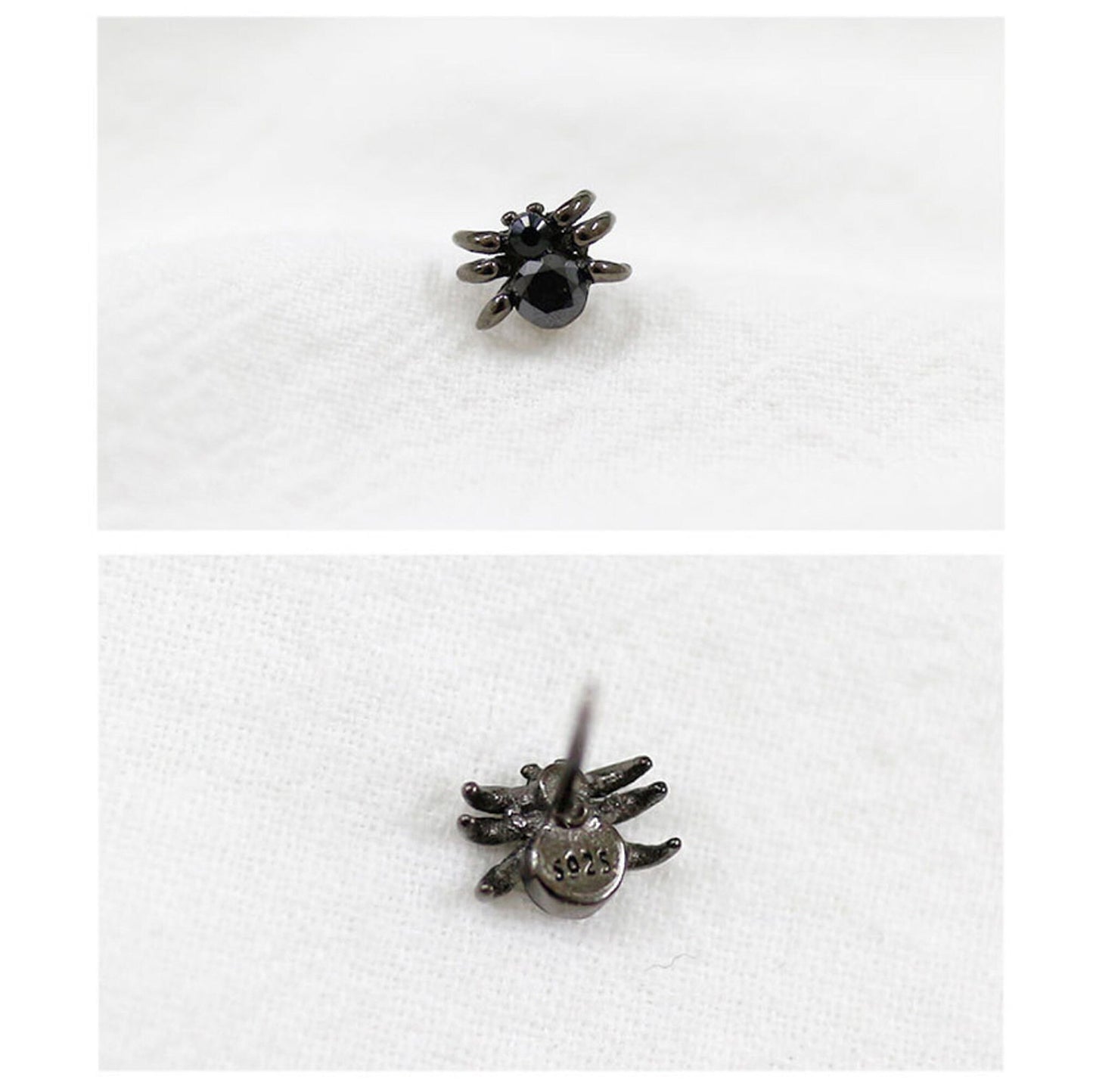 Oxidised Sterling Silver Spider Stud Earrings  Halloween Gothic Insect