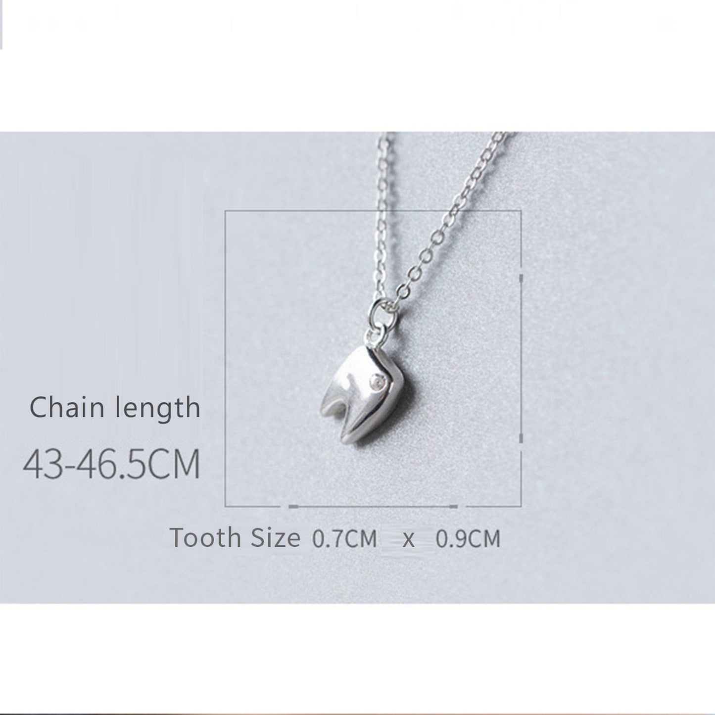 Sterling Silver Tooth with Cubic Zirconia Crystal Necklace Wisdom tooth dentist