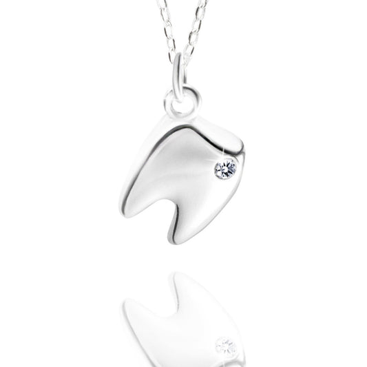 Sterling Silver Tooth with Cubic Zirconia Crystal Necklace Wisdom tooth dentist