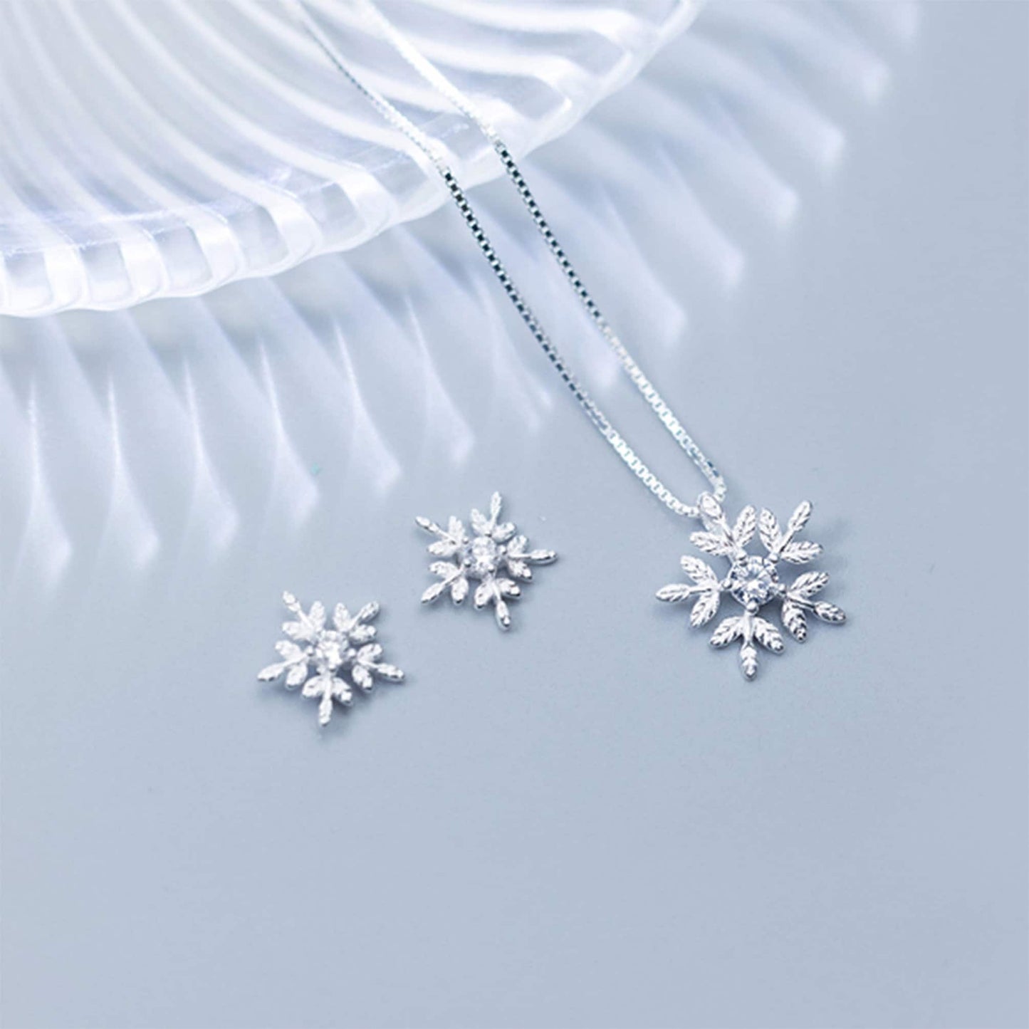 Sterling Silver Delicate Snowflake Necklace or Stud Earrings