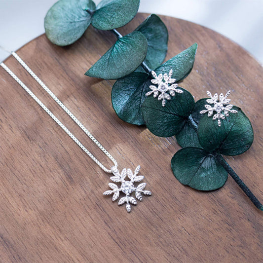 Sterling Silver Delicate Snowflake Necklace or Stud Earrings