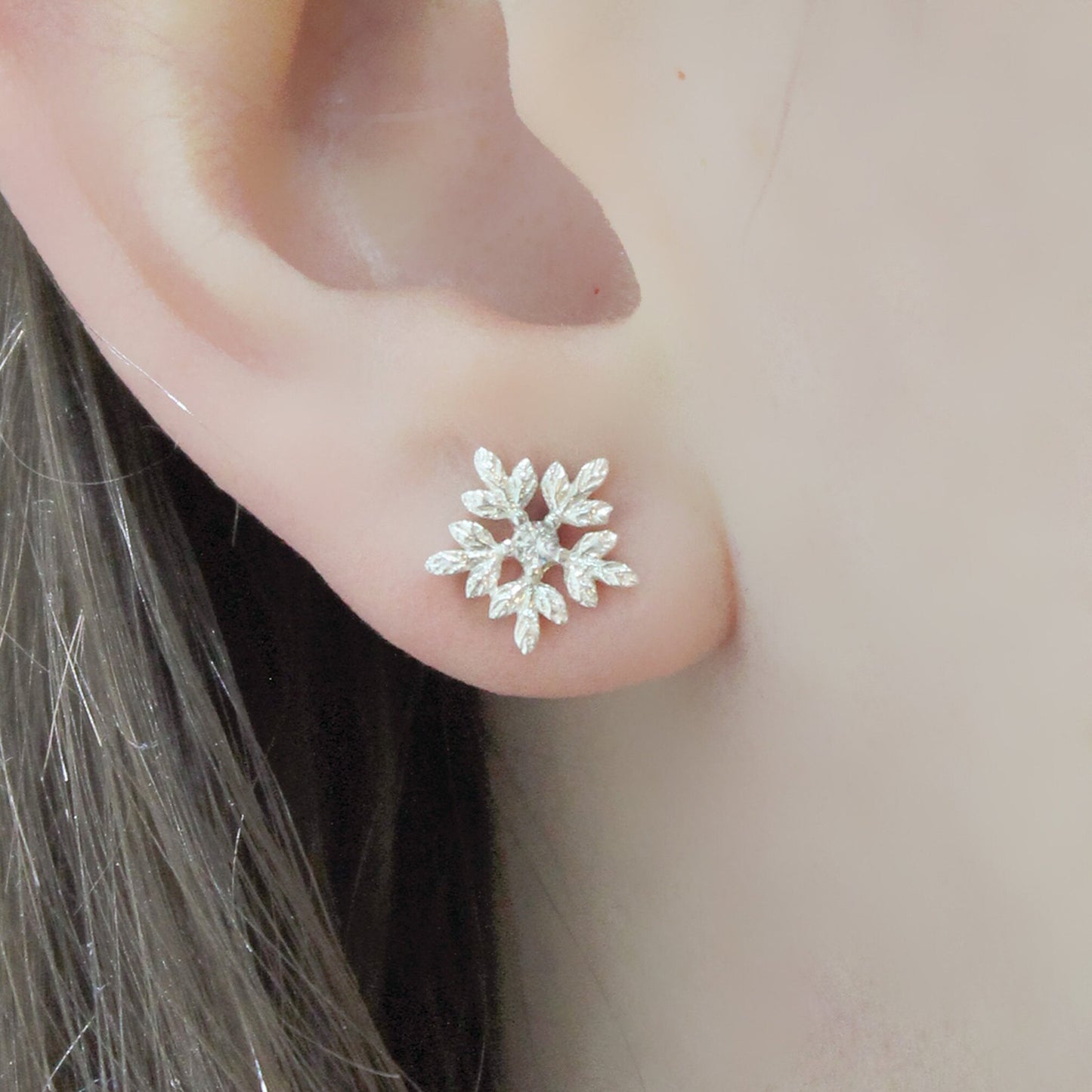 Sterling Silver Delicate Snowflake Necklace or Stud Earrings