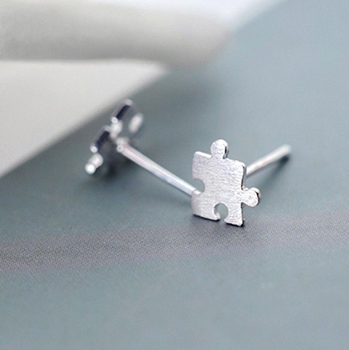 Sterling Silver Jigsaw Puzzle Piece Stud Earrings (2 slots) Sterling Silver Jigsaw Puzzle Piece Necklace Pendant