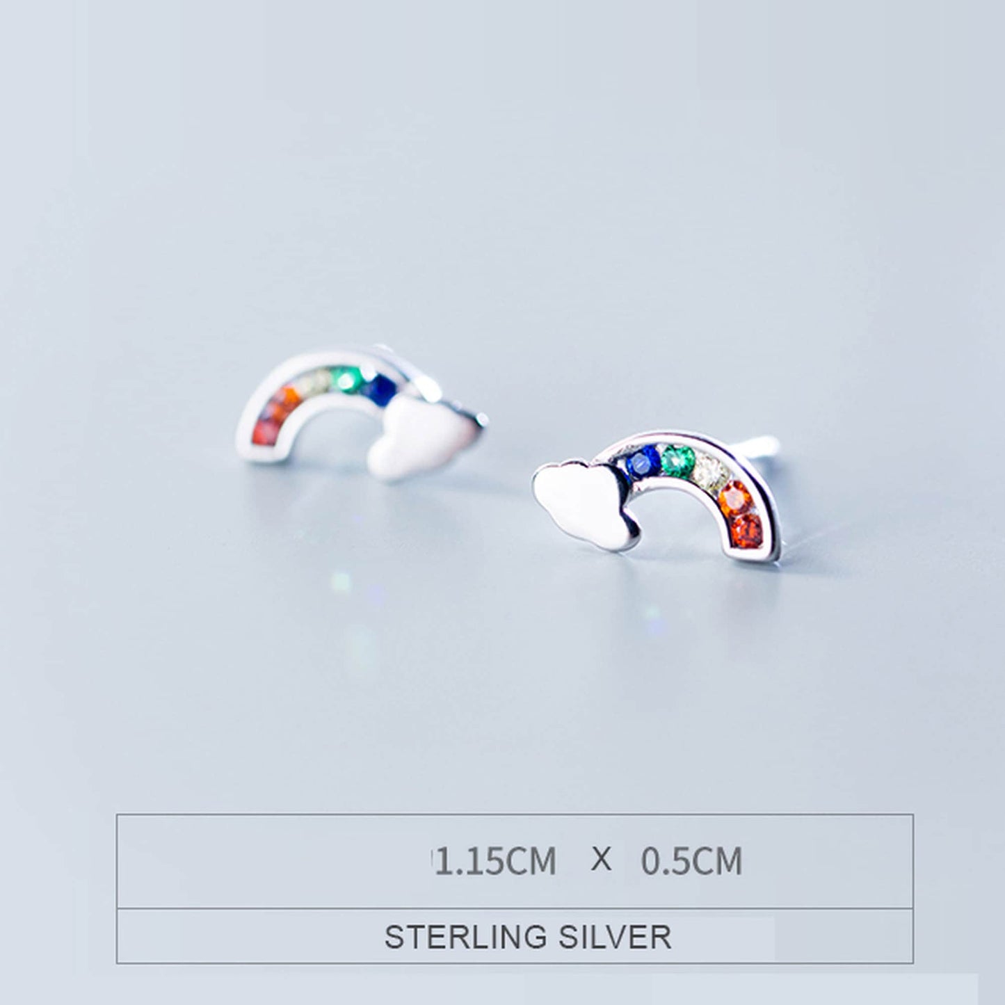 Sterling Silver Rainbow CZ Crystal Studs Earrings