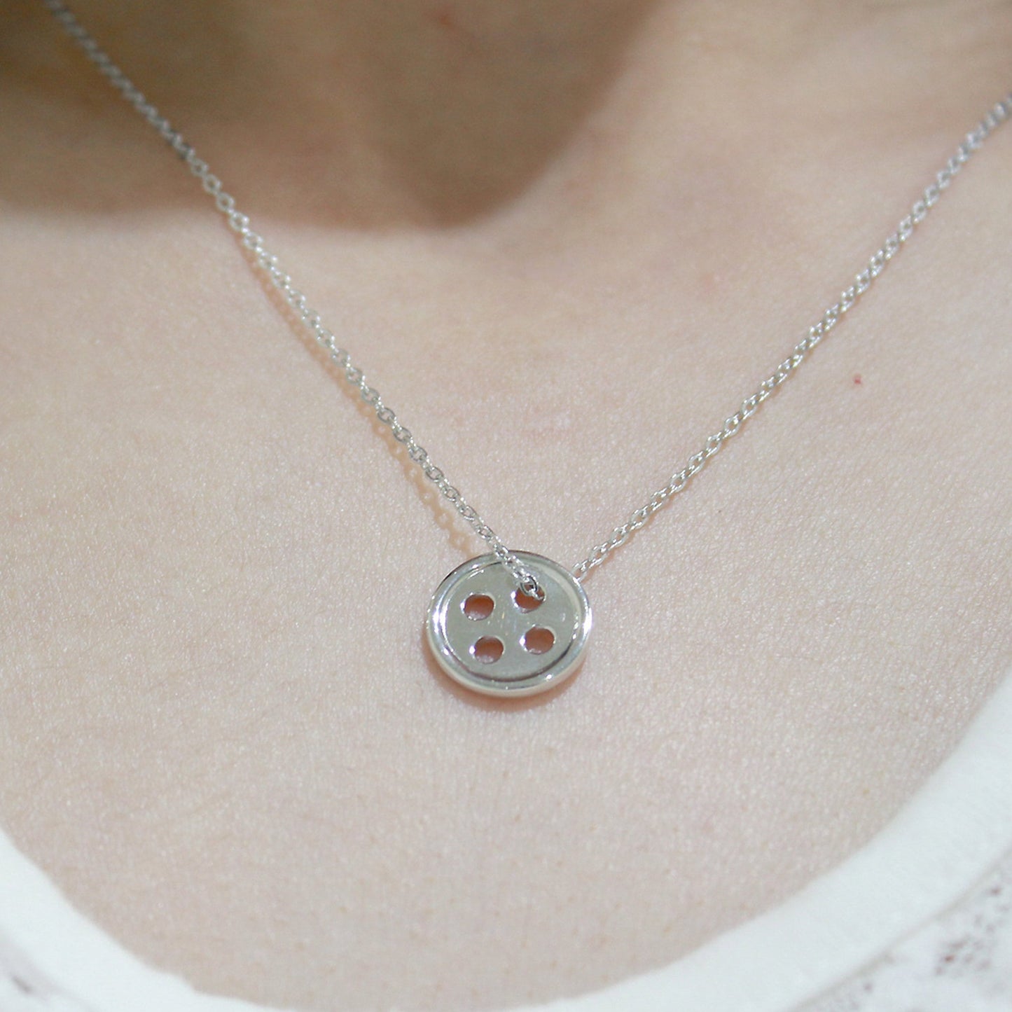 Sterling Silver Small Button Necklace as Cute as Button