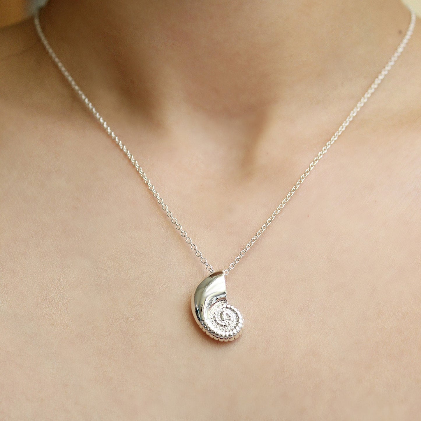 Silver or Gold Plated Fossil Ammonite Shell Necklace