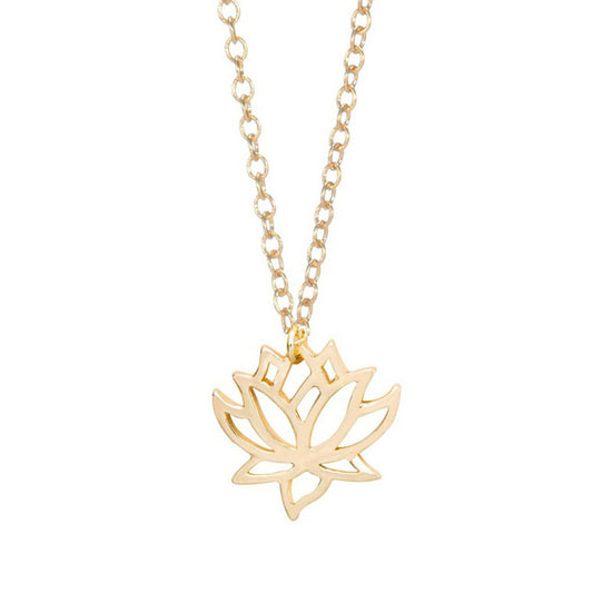 Gold or Silver Plated Cut-Out Lotus Flower Necklace Yoga Meditation Jewellery