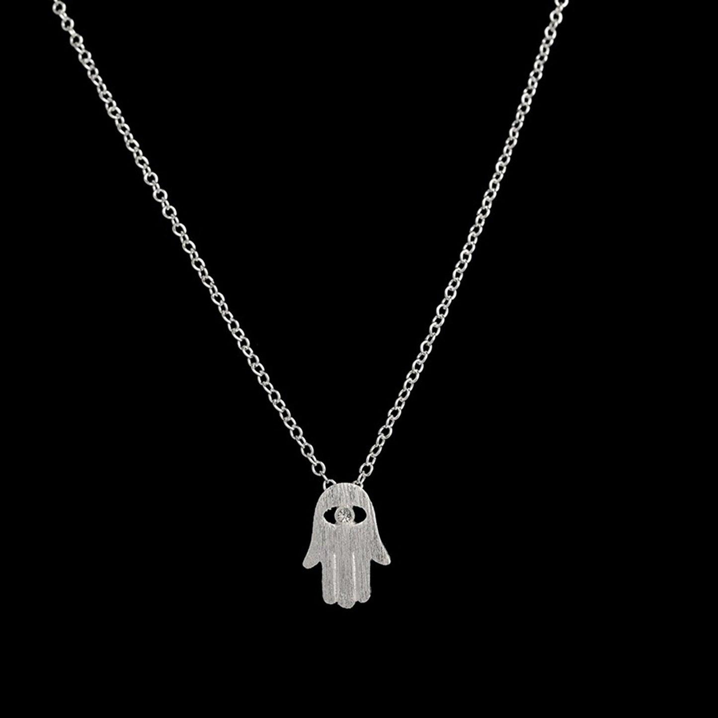 Silver Plated Hamsa Fatima Hand Evil Eye Necklace Protection Hand