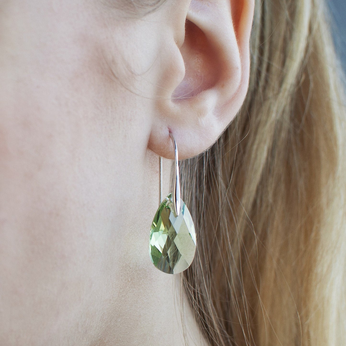 Sterling Silver Geometric Teardrop Earrings Made with Genuine Swarovski Elements